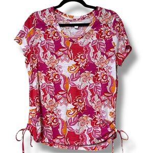Juniper & Lime women’s size petite large side tie short sleeve t-shirt floral